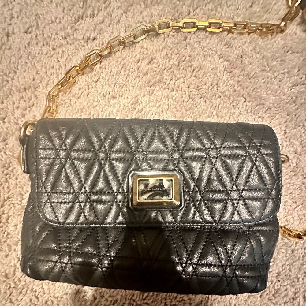 MARC BY MARC JACOBS Black Leather Lambskin Quilted Shoulder Bag Purse